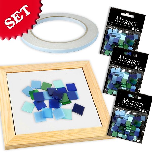 Mosaik Bastelset Blau-Mix, blaue Mosaiksteine zum Basteln im Set