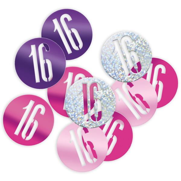 Happy Birthday - Glitzerkonfetti als 16, pink/silbern