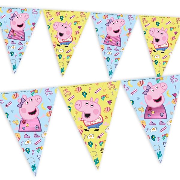 Peppa Pig Flaggenbanner, Peppa Wutz Wimpelkette aus Folie, 2,3m  - Onlineshop Geburtstagsfee