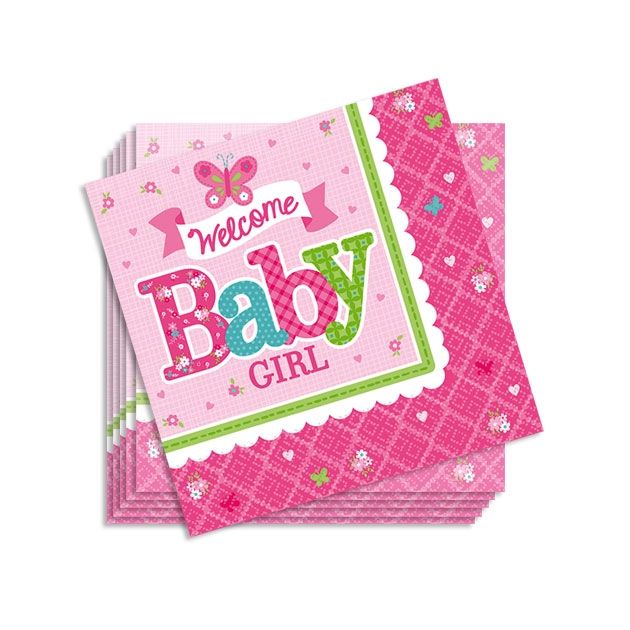 25 cm pinkfarben Papierservietten It's a Baby Girl im 16er Pack