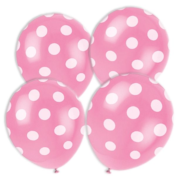 pinkfarbene Ballons mit weißen Punkten im 6er Pack aus Latex, 30 cm