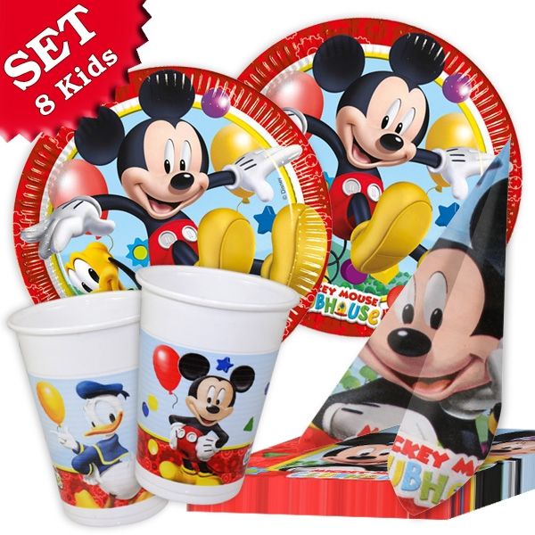 Mickey Maus Set mit Partygeschirr und Servietten für 8 Kinder, 36-tlg.