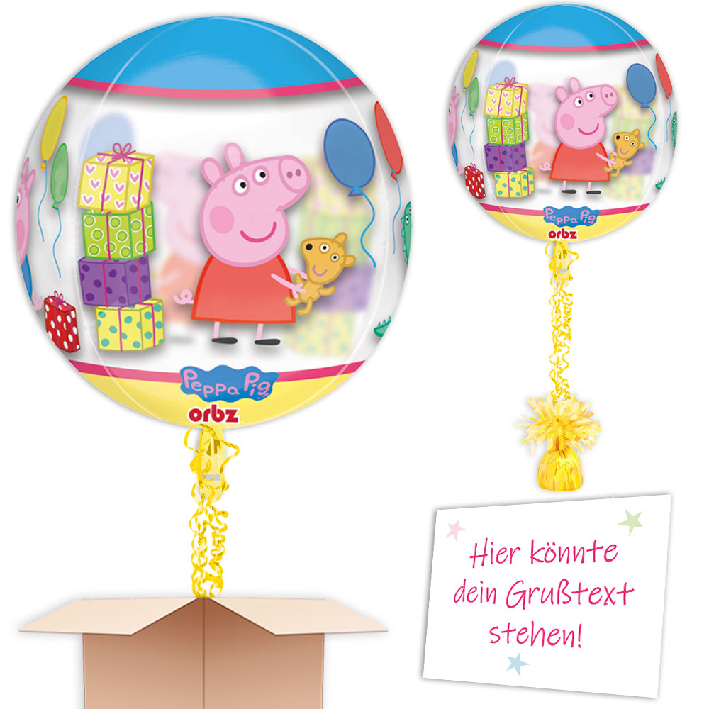 Komplett mit Helium - Ballongruß Peppa Wutz, XL Bubble-Ballon im Karton