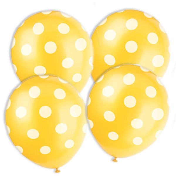Partyballons im Punkte-Design, gelb-weiss, 6er Pack, 30,48cm, Latex