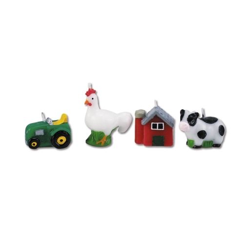 Tortenkerzen Bauernhof-Tiere im 4er-Set, ca. 4cm, Traktor, Kuh,Huhn...