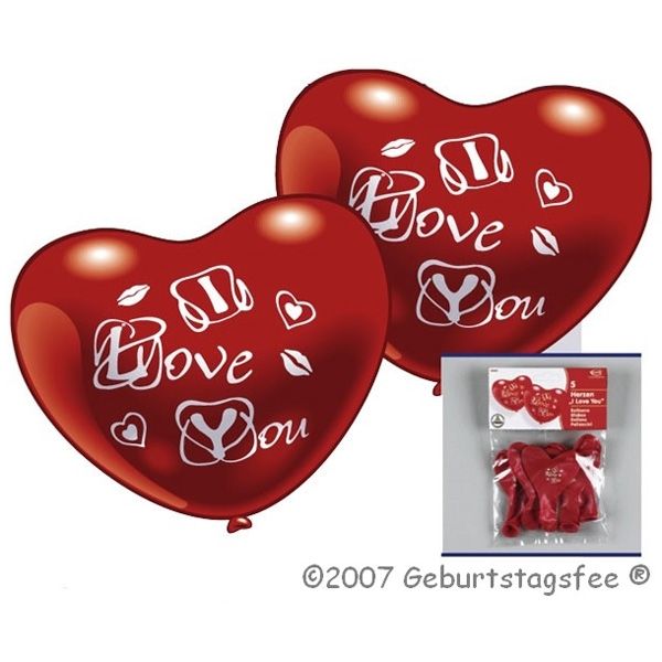 Herzballons "I love you", 5er-Pack, Ballondekoration Liebe, Verlobung, Hochzeit, Valentinstag
