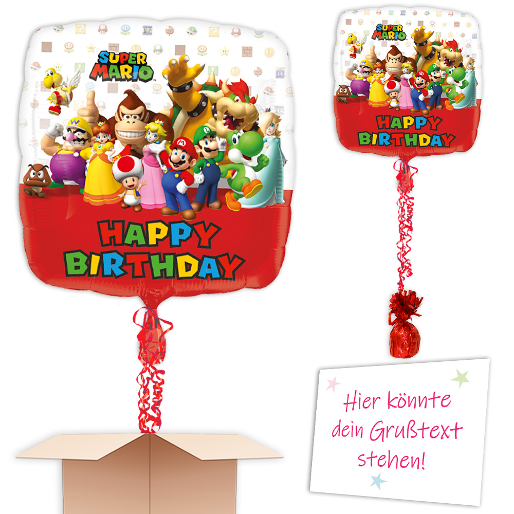 Komplett mit Helium - Super Mario "Happy Birthday" Heliumballon