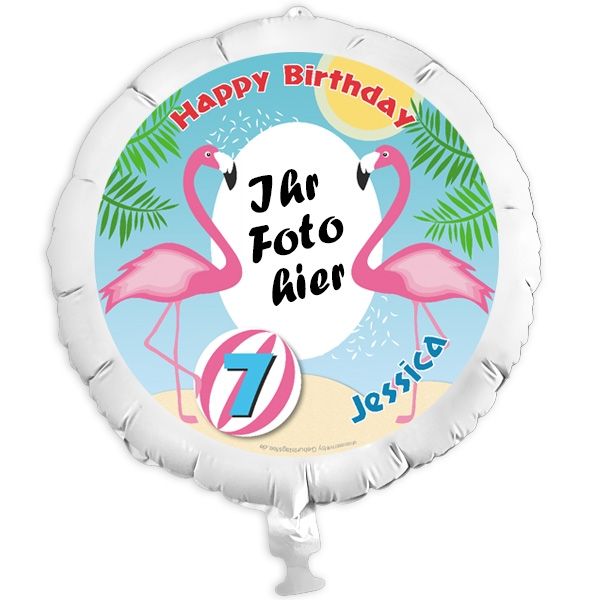 Geschenkballon mit Foto für Flamingoparty u. Kindergeburtstag +Name