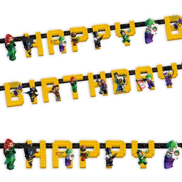 Lego Batman Buchstabenkette, 1,68m, Happy Birthday Kette, Pappe  - Onlineshop Geburtstagsfee