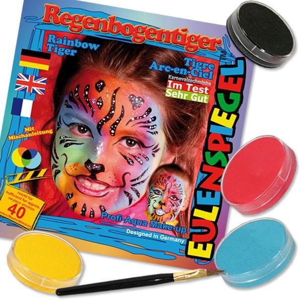 Kinderschminke-Set Regenbogen Tiger, Profi-Aqua, 4 Farben +Pinsel
