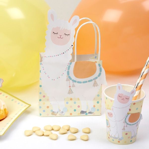 Papiertaschen "Lama" im 5er Pack, witzige Geschenktaschen für Kinder