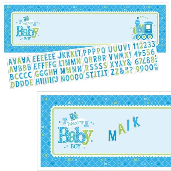 Welcome Baby Boy Personalisierbarer Banner mit Stickern, 165,1cm x 50,8cm