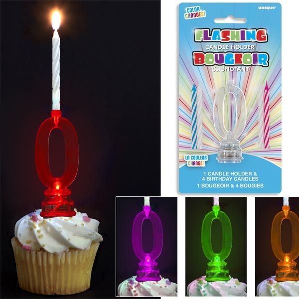 Kerzenhalter als Geburtstagszahl 0 für Fooddeko + 4 Kerzen