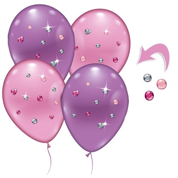 4 Luftballons mit Strass Steinchen, pink lila, Ø 23 25cm  - Onlineshop Geburtstagsfee