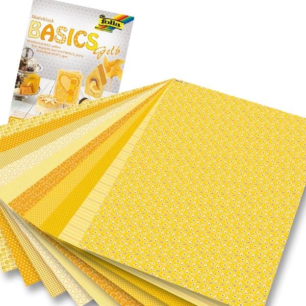 Motivblock Basics in Gelb mit Motivkarton und Tonpapier, 24×34cm