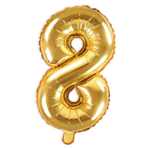 Zahlenballon, Ziffer 8 in gold, 35cm hoch