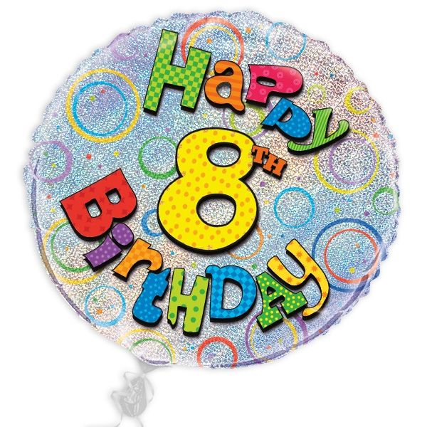 Folienballon "Happy 8th Birthday", prismatisch, Ø 45cm