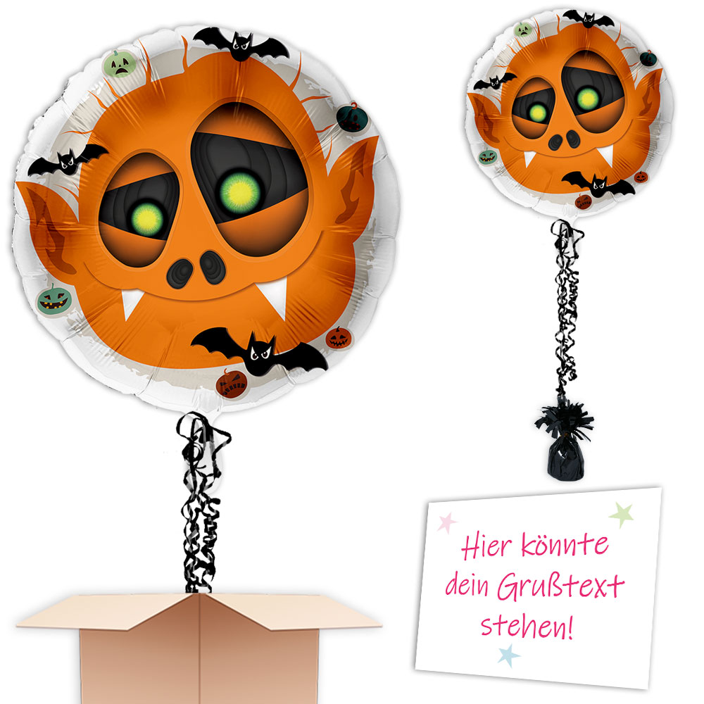 Inkl. Helium, Bänder, Ballongewicht  Monster, rund Halloween orange