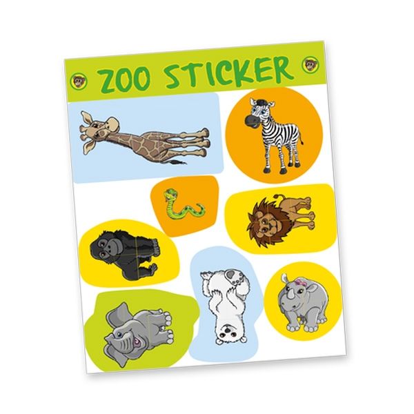 Stickerbogen "Zoo", 8 Sticker Giraffe, Zebra, Löwe, Eisbär, Elefant etc.
