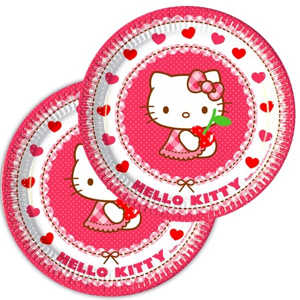 Hello Kitty Hearts Geburtstagsteller mit süßem Kätzchen, 8er, 19,5cm