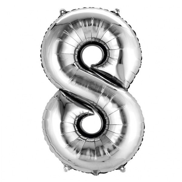 Folienballon  Zahl "8" - Silber, 53 x 83 cm
