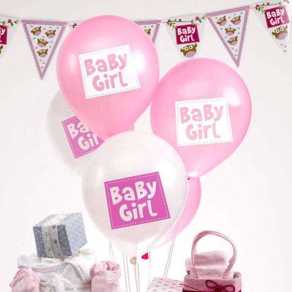 Latexballons Kleine Eule "Baby Girl" im 8er Pack, pink/weiß