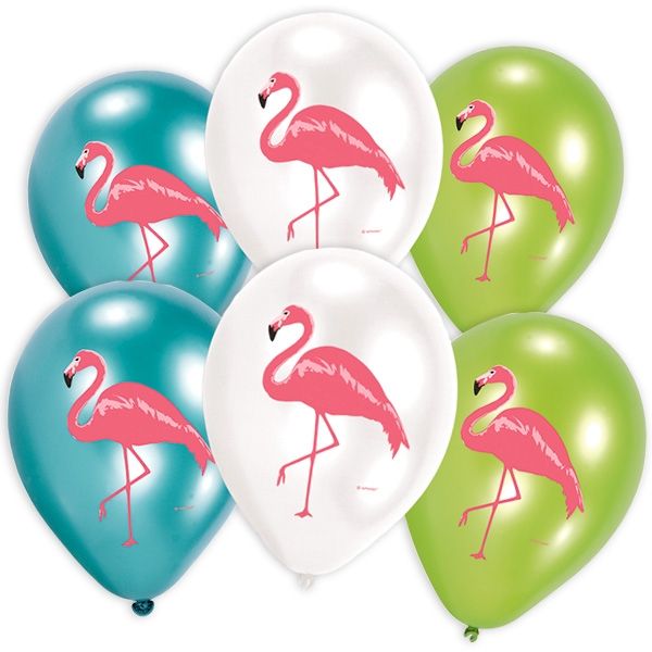 Flamingo Luftballons in Türkis, Weiß und Grün, Latexballons im 6er Pack