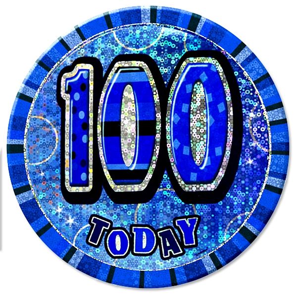 Zahl 100 Glitzer-Button, 15cm, zum Anstecken in Blau