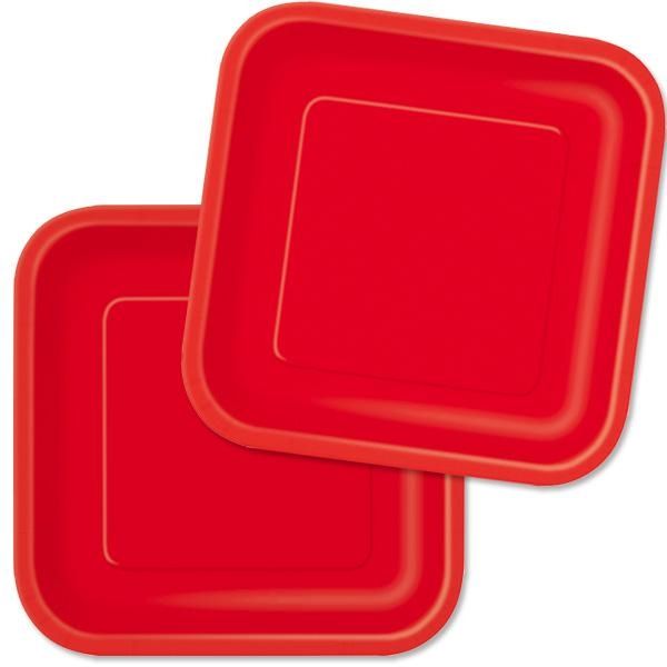 Quadratische Pappteller rot, 18cm, knallrote Einwegteller im 16er Pack