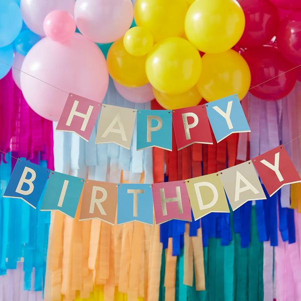 Wimpelkette Happy Birthday , 2 teilig, 3m  - Onlineshop Geburtstagsfee