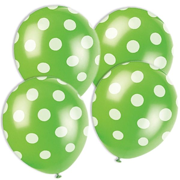 grüne Ballons mit weißen Punkten im 6er Pack aus Latex, ca. 30 cm