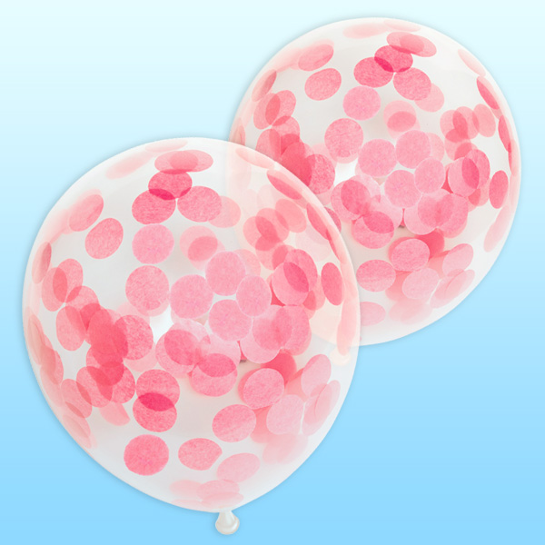 Konfetti Luftballons pink, 6 pinke Konfettiballons für Deko, 30cm
