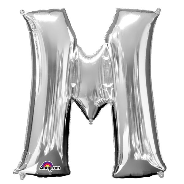 Mini Folienballon als Buchstabe M in silberner Farbe mit Ösen, 1 Stück