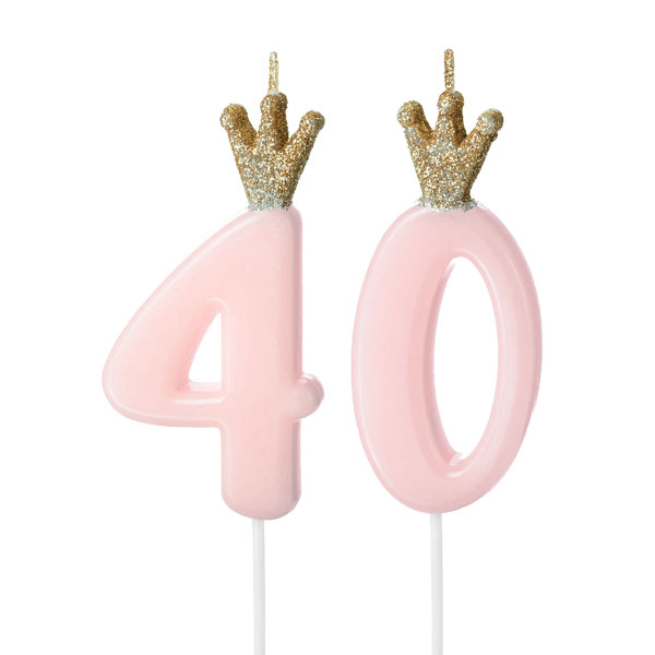 Zahlenkerzen-Set zum 40. Geburtstag in rosa