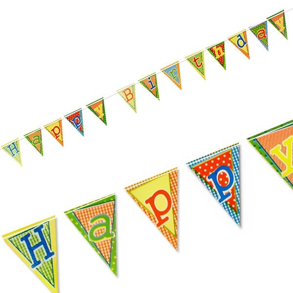 Wimpelkette Happy Birthday aus Pappe für drinnen, 4m, 1 Stück