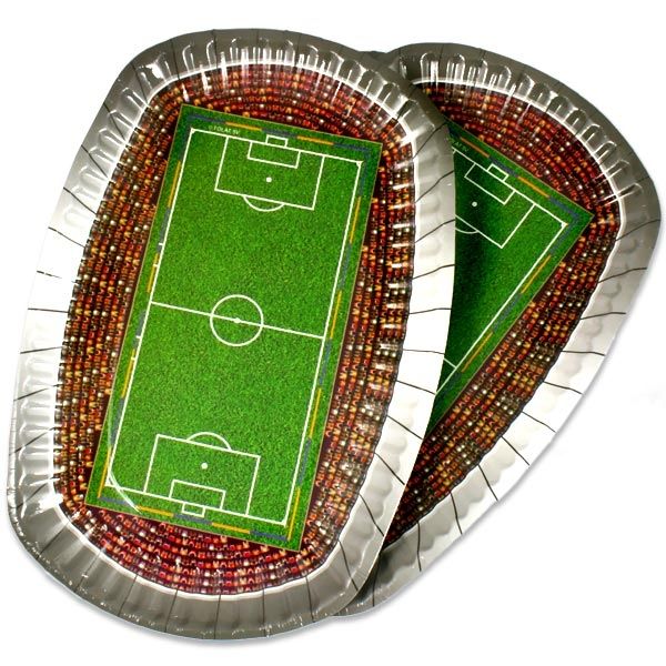 Fußballstadion Teller oval, 27×18cm, 8&nbsp;Pappteller mit silbernem Rand
