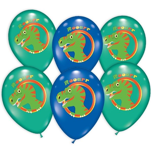 Bunte Ballons mit Dinosaurier-Motiv, im 6er Pack