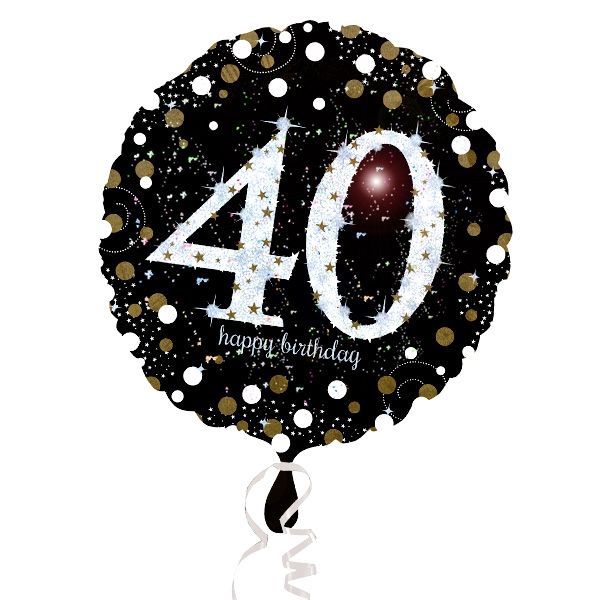 Glitzer-Folieballon zum runden 40. Geburtstag, Happy Birthday, 35cm