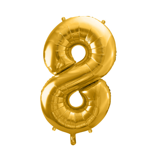 XXL Zahlenballon "8" zum 8. Geburtstag in gold, 86cm hoch