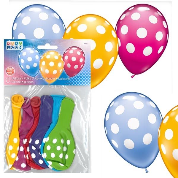 Latexballons im Punkte-Design, 6er Pack, heliumgeeignet, bunt gemischt