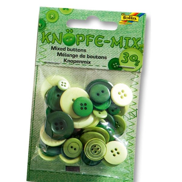 Knöpfe-Mix grün in verschiedenen Formen und Helligkeiten, 30g