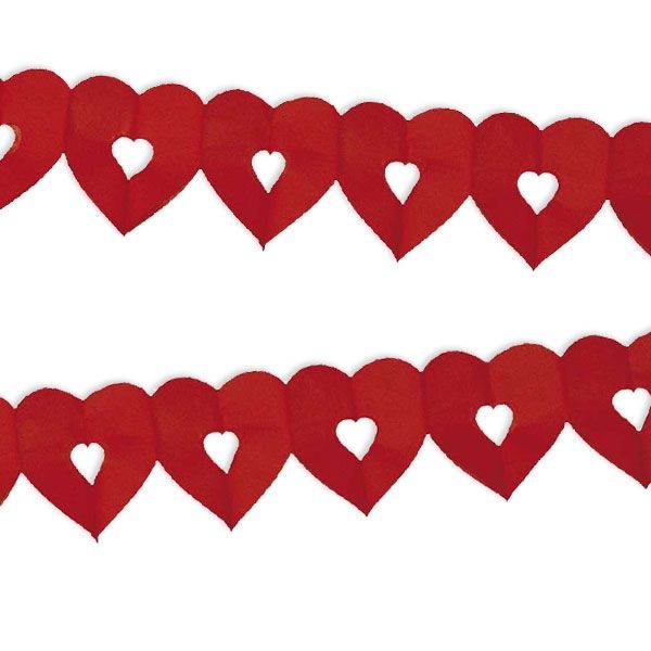 Herzgirlande in Rot, Papiergirlande aus roten Herzen, 6m, 1 Stück