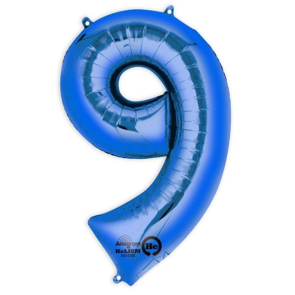 Folienballon  Zahl "9" - Blau,  63 x 86 cm