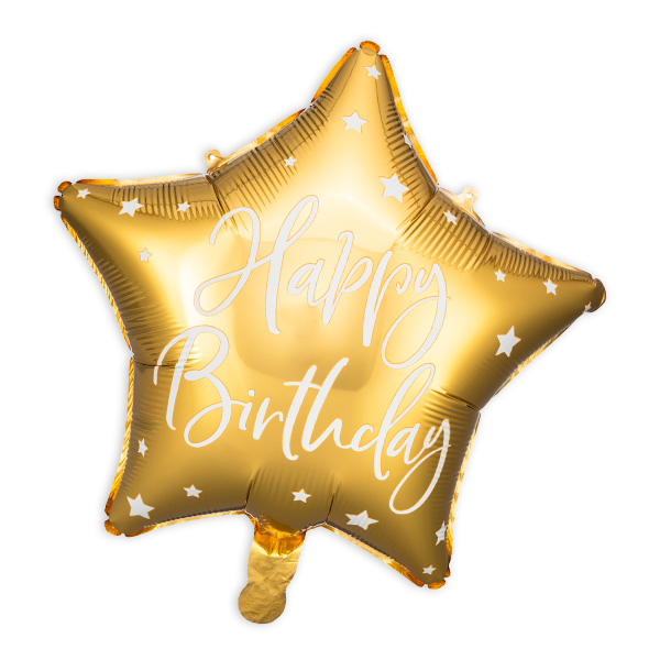 Folienballon "Happy Birthday" als Stern in gold, 40cm