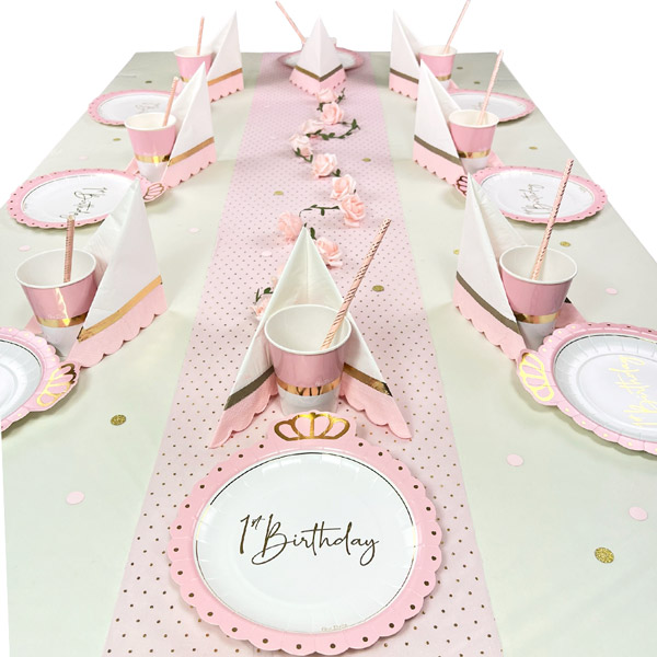 1. Geburtstag Tischdeko Set Mädchen bis 16 Gäste - Prinzessin