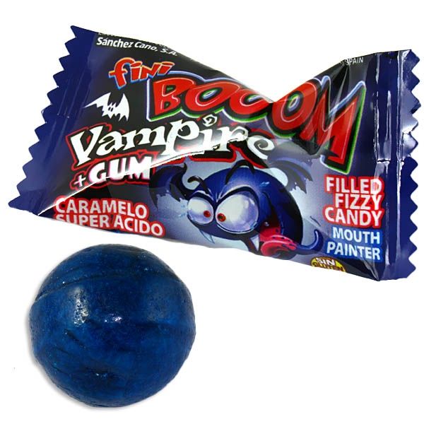 Booom Vampir Bonbon, sauer mit Kaugummikern, färbt Zunge blau, 1Stk.