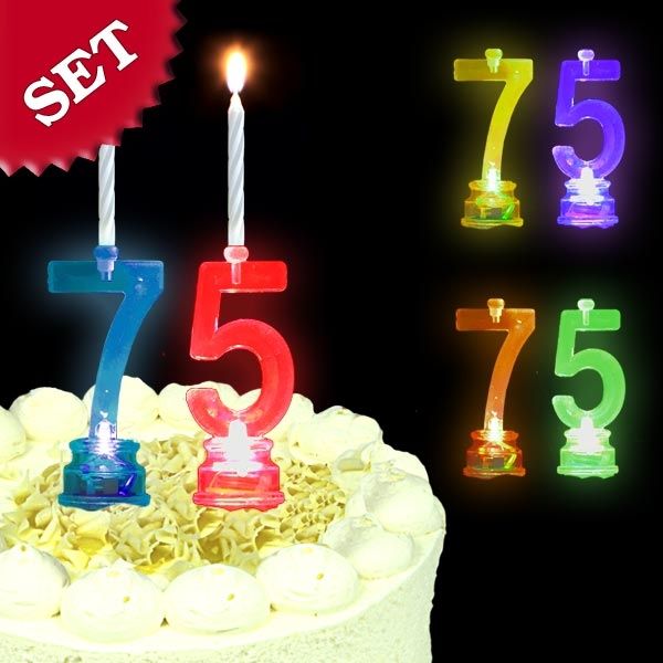 Blinkende Geburtstagszahl 75 als Kuchendeko für 75. Geburtstag