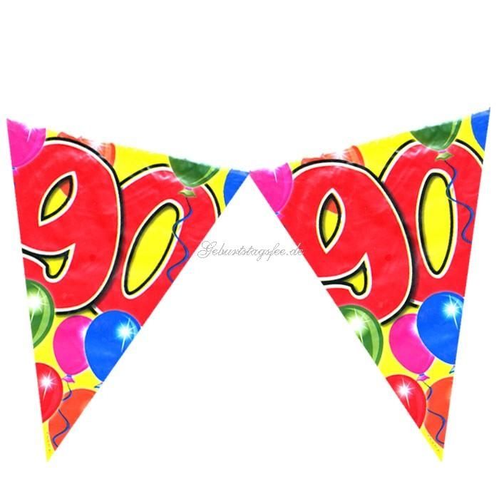 Wimpelkette zum 90. Geburtstag, 10m Partywimpel, Folie