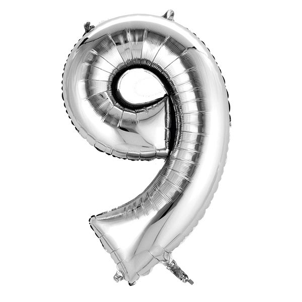 Mini Folienballon Zahl 9 in Silber, Zahlenballon 9. oder 99. Geburtstag