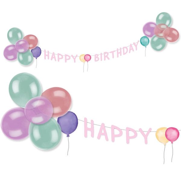 "Happy Birthday Pastell" Dekoset Ballons + Buchstabenkette